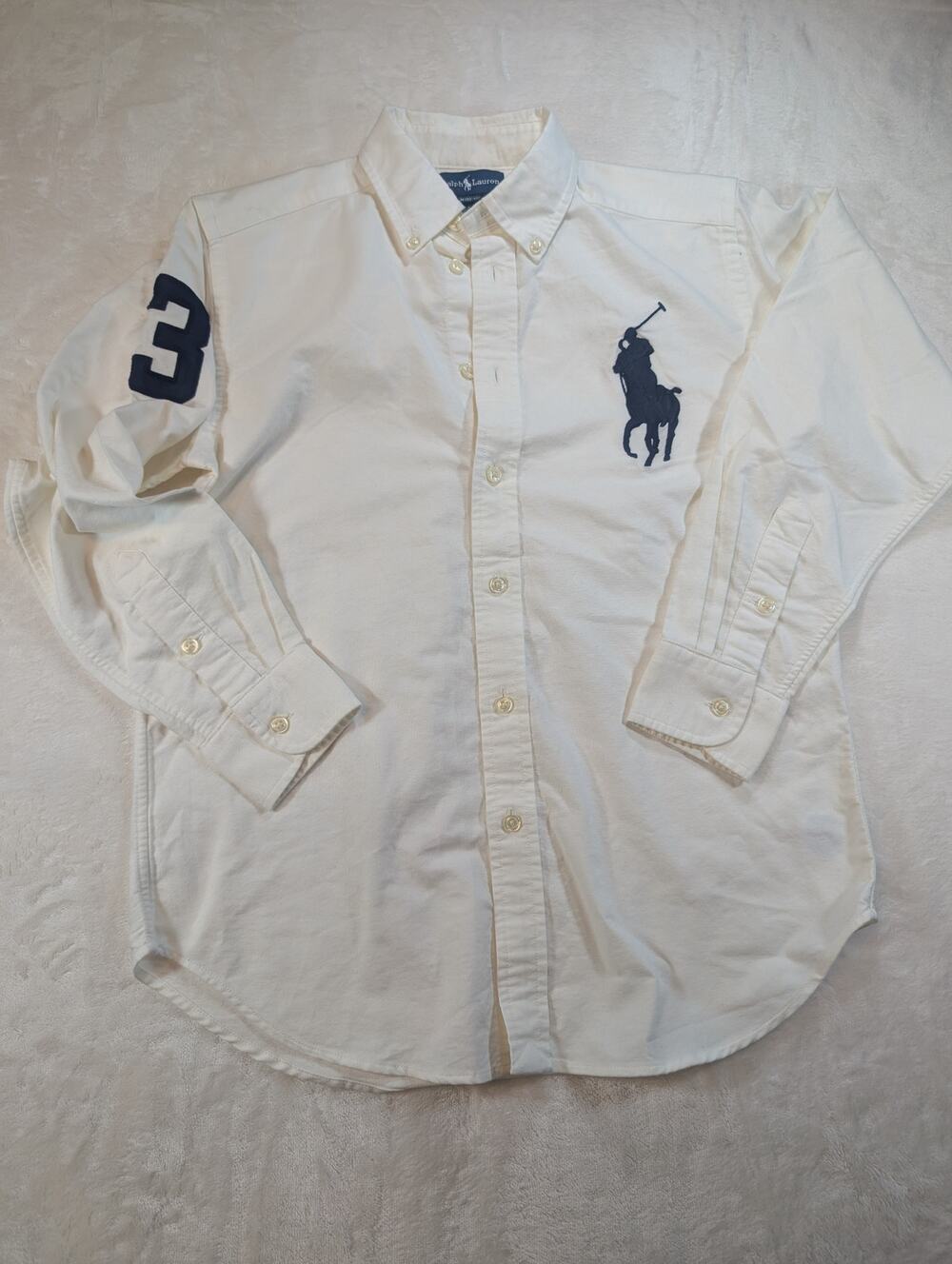Ralph Lauren Boys White Big Pony Oxford Button Shirt Size M 10-12 Long Sleeve